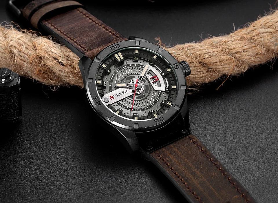 Black Stainless Steel Timepiece with Leather Band | Boreal