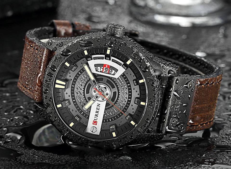 Black Stainless Steel Timepiece with Leather Band | Boreal
