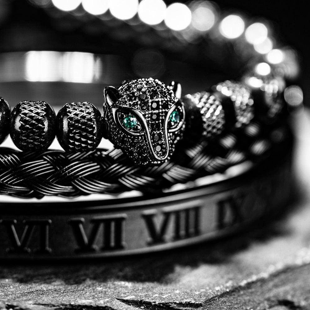 Set of 3 Luxe Panther Bracelets - Gold and Silver Stainless Steel with Sparkling Zirconium Crystals