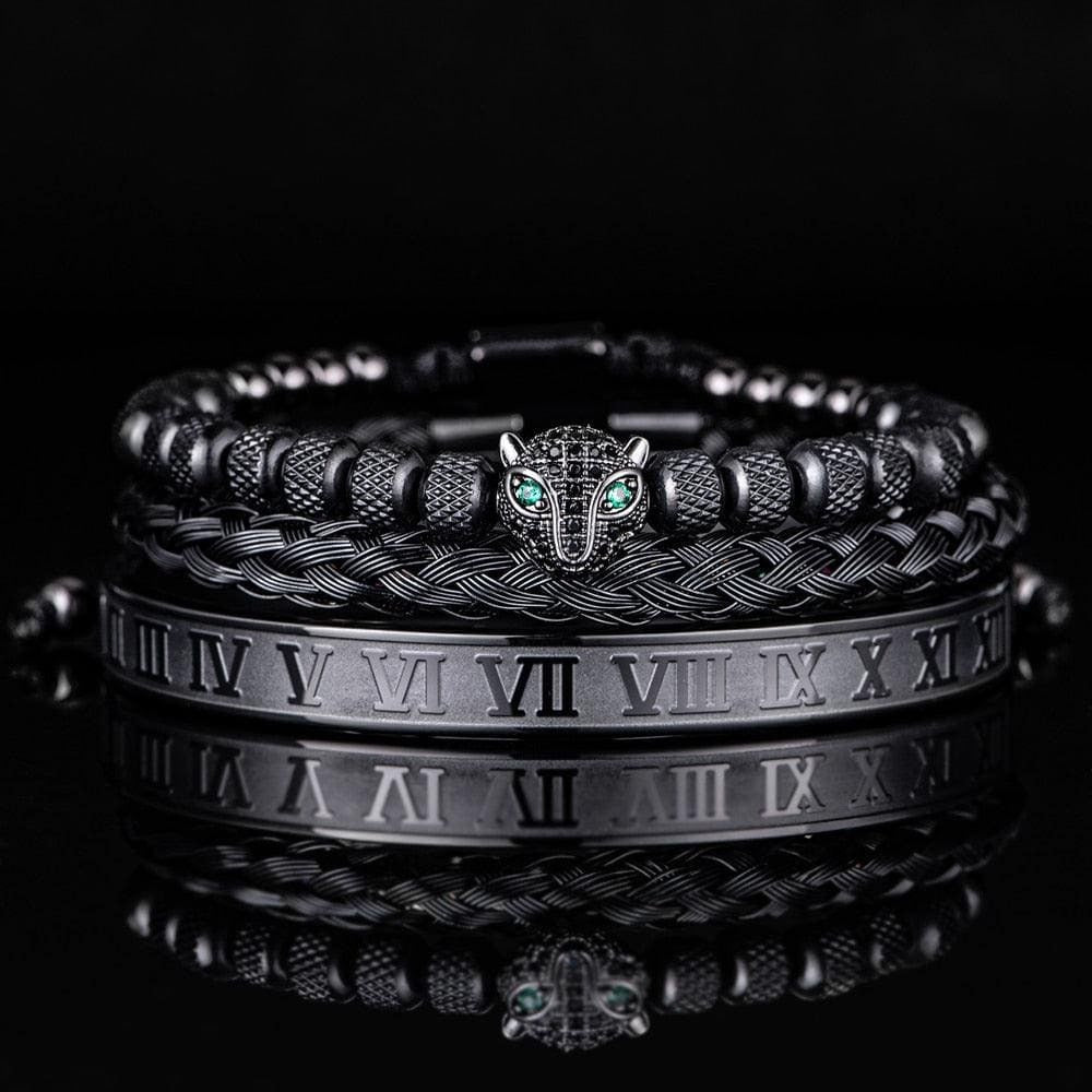 Set of 3 Luxe Panther Bracelets - Gold and Silver Stainless Steel with Sparkling Zirconium Crystals