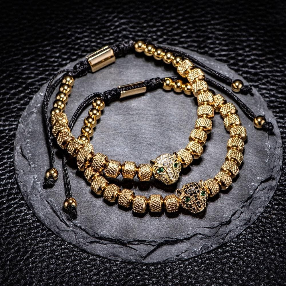Set of 3 Luxe Panther Bracelets - Gold and Silver Stainless Steel with Sparkling Zirconium Crystals