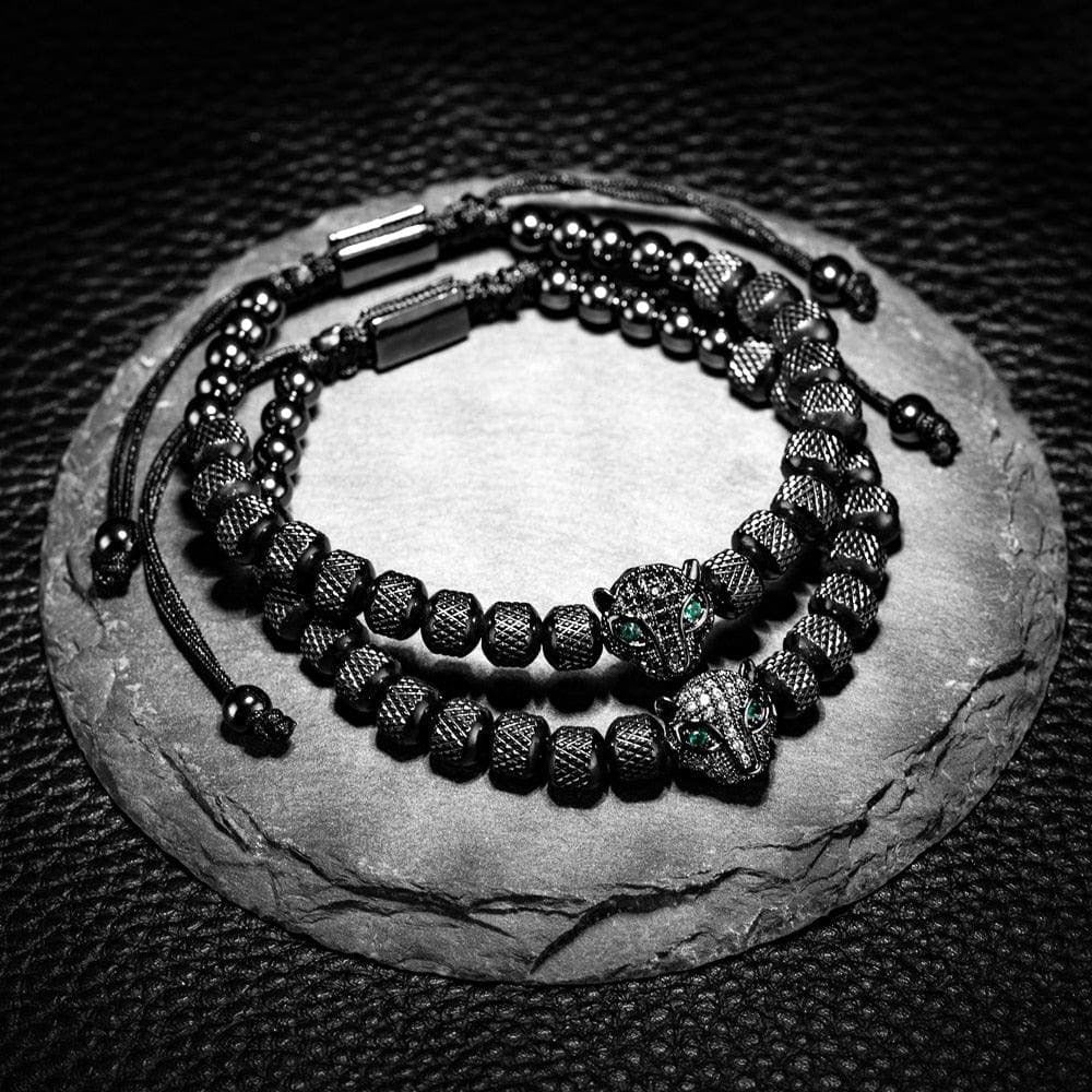 Set of 3 Luxe Panther Bracelets - Gold and Silver Stainless Steel with Sparkling Zirconium Crystals