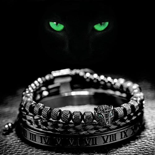 Set of 3 Luxe Panther Bracelets - Gold and Silver Stainless Steel with Sparkling Zirconium Crystals