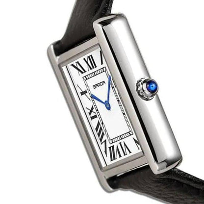 Square Timepiece in Stainless Steel and Black Leather | Solstice