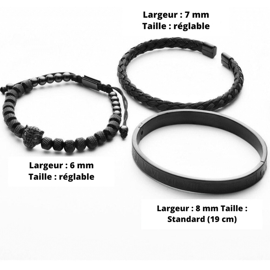 Set of 3 Luxe Panther Bracelets - Gold and Silver Stainless Steel with Sparkling Zirconium Crystals