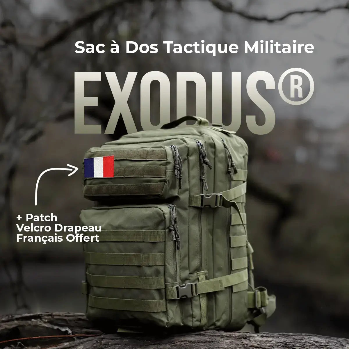 Exodus® Military Tactical Rucksack (+ Free French Flag Velcro Badge)