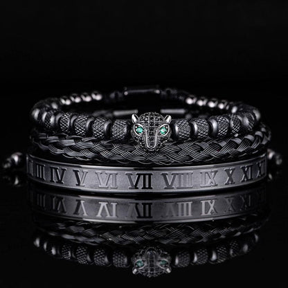 Set of 3 Luxe Panther Bracelets - Gold and Silver Stainless Steel with Sparkling Zirconium Crystals