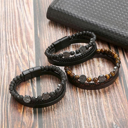 Top-Notch Leather Wristband for Blokes - Stylish Bling with Gems and Charms