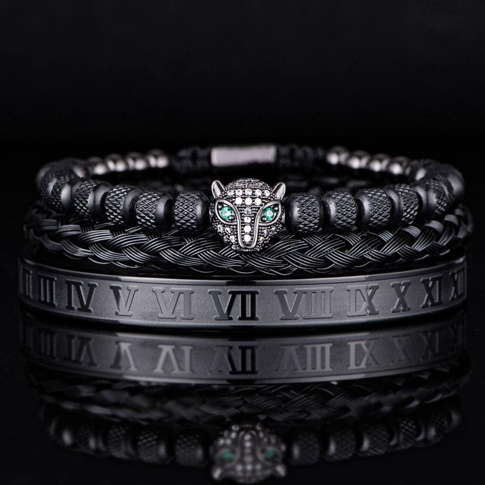 Set of 3 Luxe Panther Bracelets - Gold and Silver Stainless Steel with Sparkling Zirconium Crystals