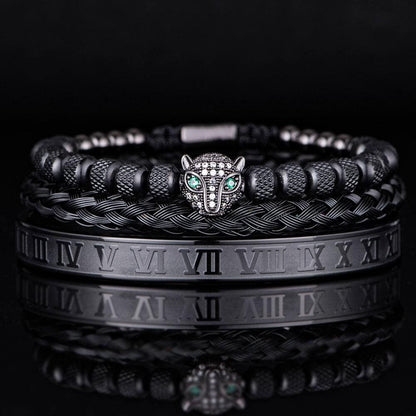 Set of 3 Luxe Panther Bracelets - Gold and Silver Stainless Steel with Sparkling Zirconium Crystals