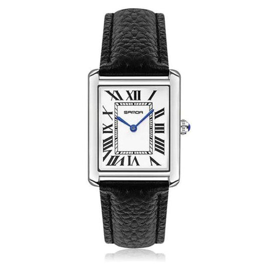Square Timepiece in Stainless Steel and Black Leather | Solstice